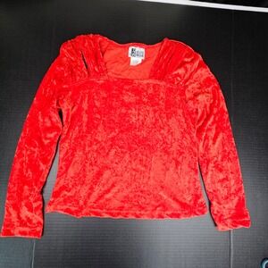 Vintage Jeans Wear Red Crushed Velvet Square Neck Top 90s Small